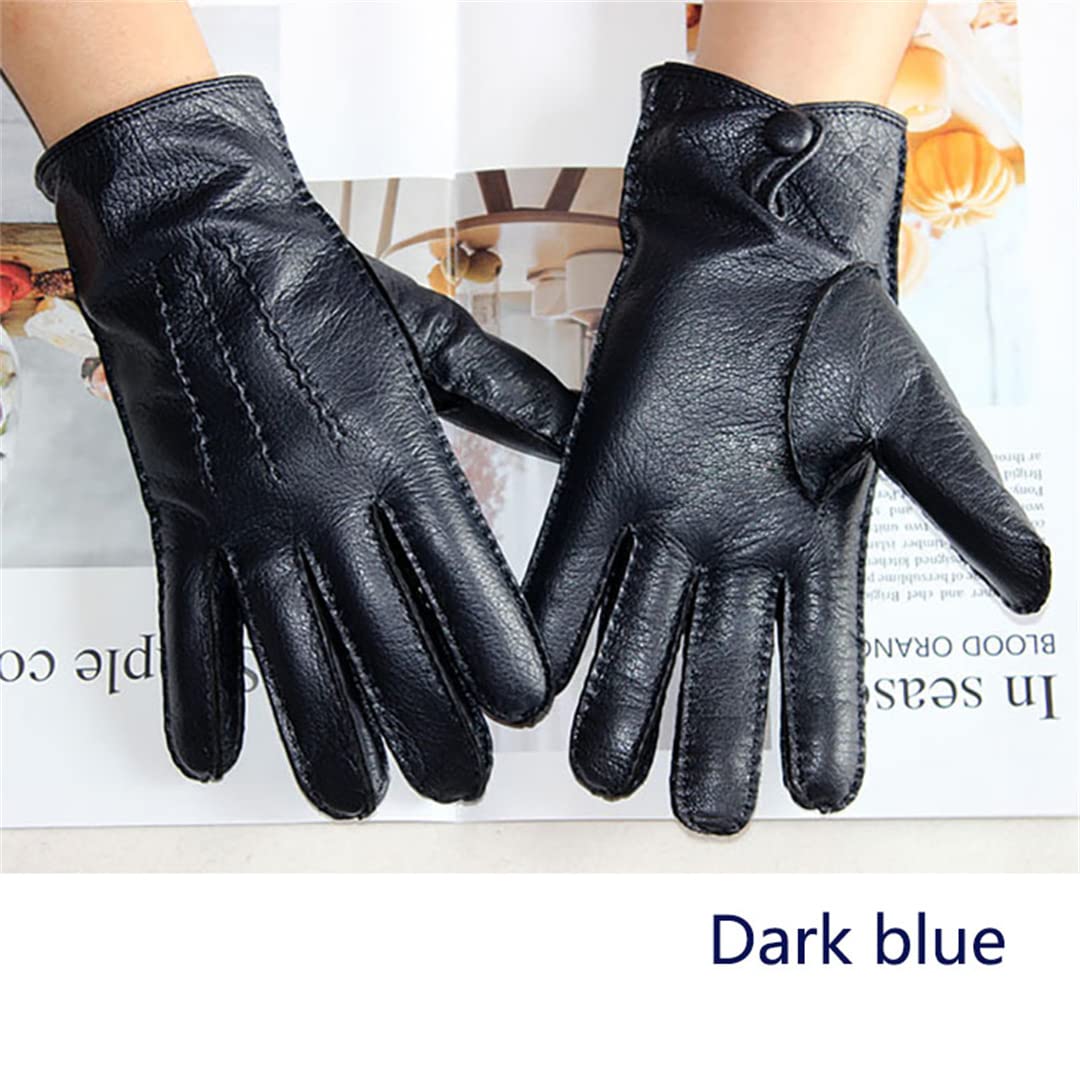 Guantes de cuero con pantalla táctil para hombre, forro de lana fina, guantes cálidos para hombre de otoño e invierno