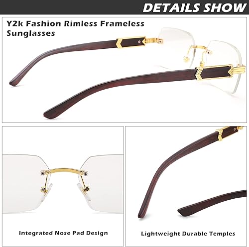 Miniatura 4 de COASION Gafas de sol sin montura de moda para mujeres y hombres, gafas de sol retro Y2K Gafas de sol cuadradas tintadas