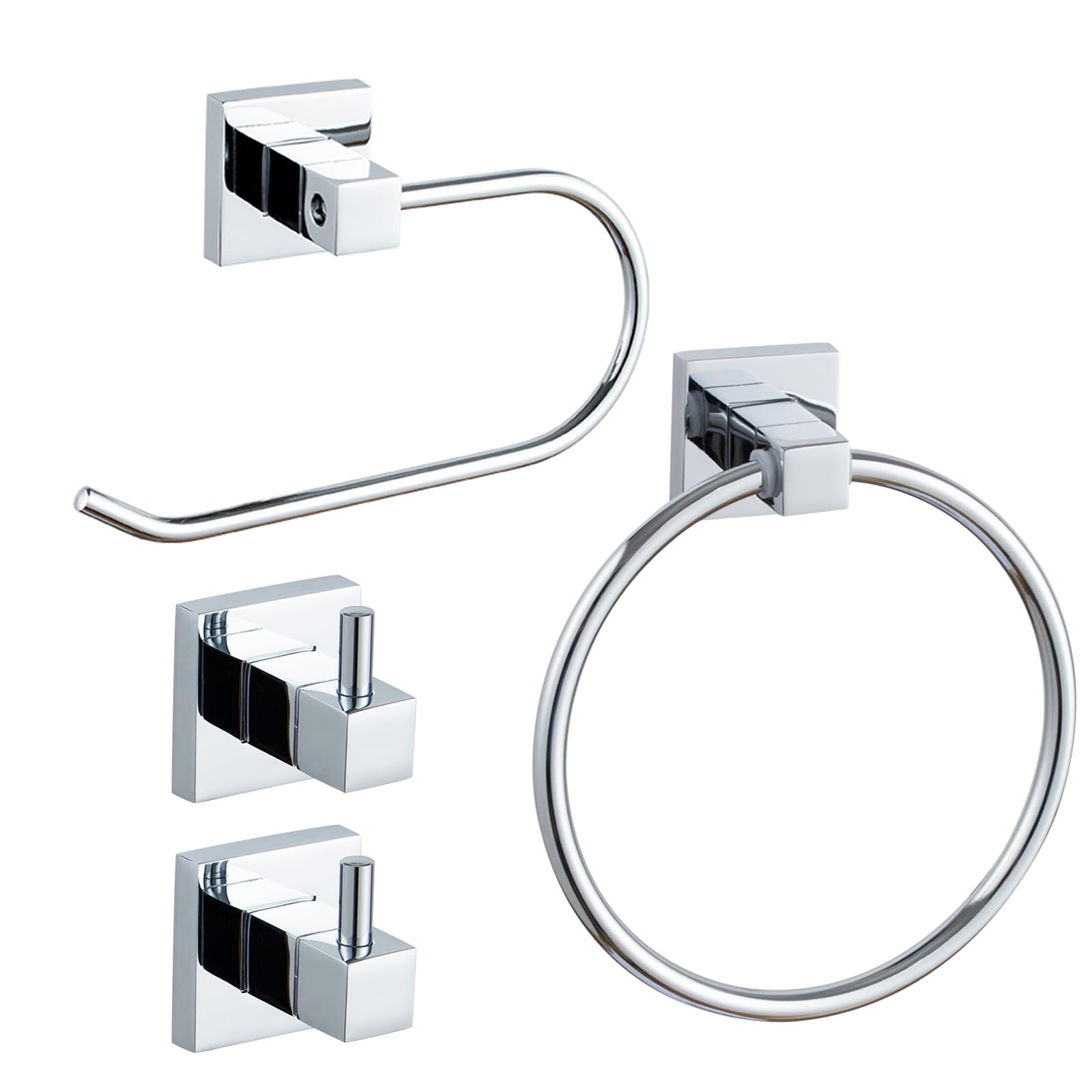 Towel Holders for Bathrooms Chrome Wall-Mounted - 4 Set Chrome Towel Holder, Toilet Roll Holder, 2x Towel Hook 15-0402
