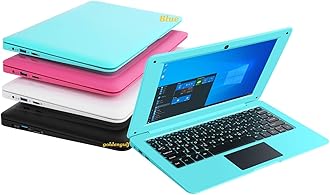 Goldengulf Windows 10 Computer Laptop Mini 10 Inch 32GB Ultra Thin and Light Netbook Quad Core CPU PC HDMI WiFi USB YouTube (Blue)