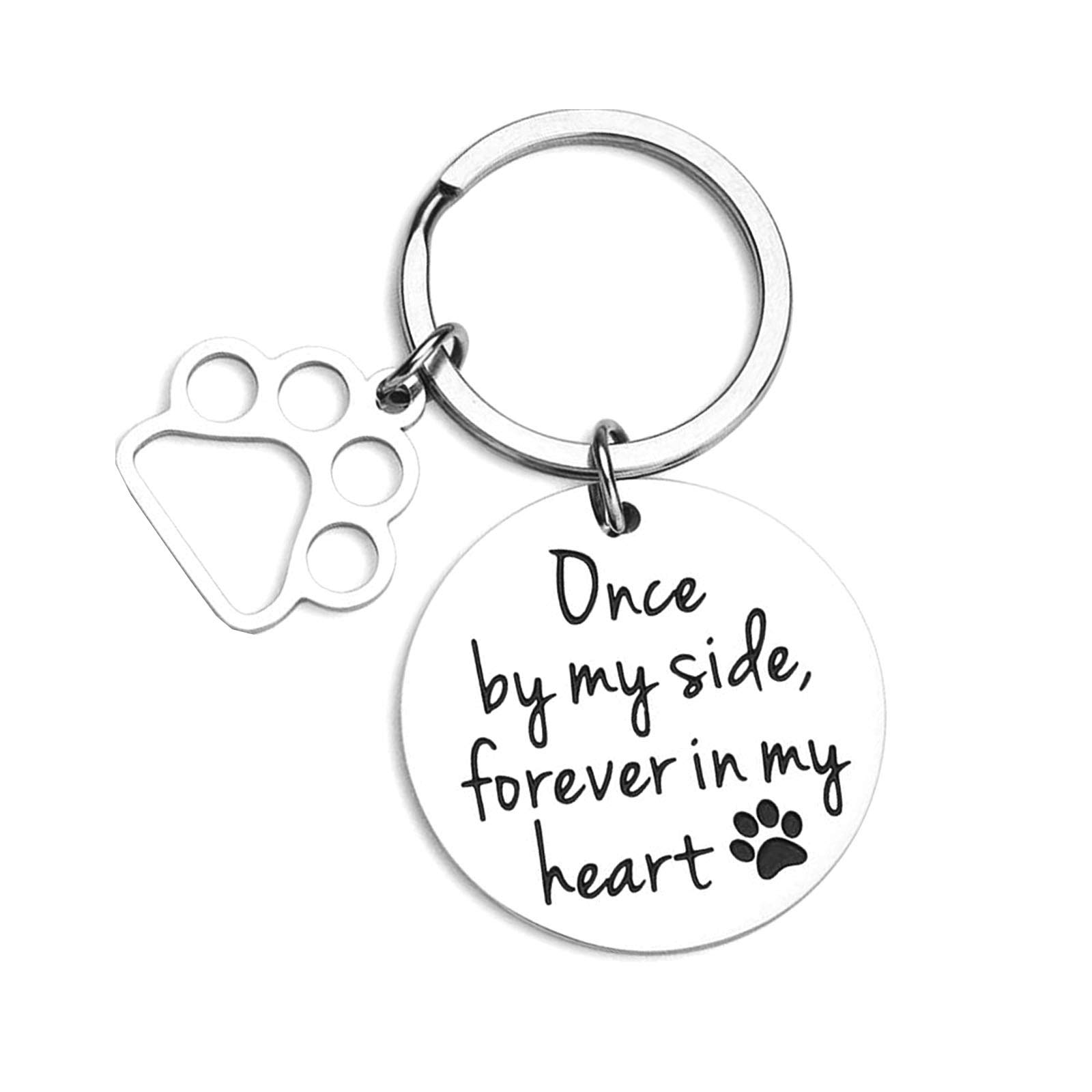 ShiQiao SplPet Bereavement Memorial Remembrance Gift - Once by My Side Forever in My Heart Paw Prints Keychain Dog Cat Loss Gifts for Pet Owner Sympathy Gifts