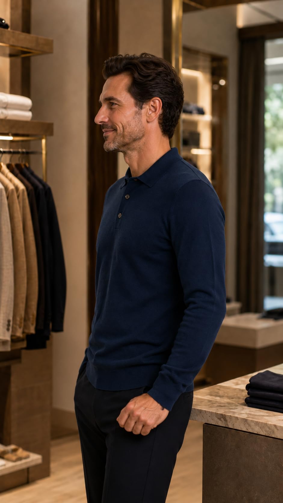 Maglione Uomo Pullover Polo Misto Lana Merinos Extrafine Made in Italy