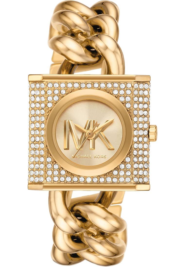 Michael Kors Chain Lock Watch for Women, Quartz Movement with Stainless steel or Leather strap