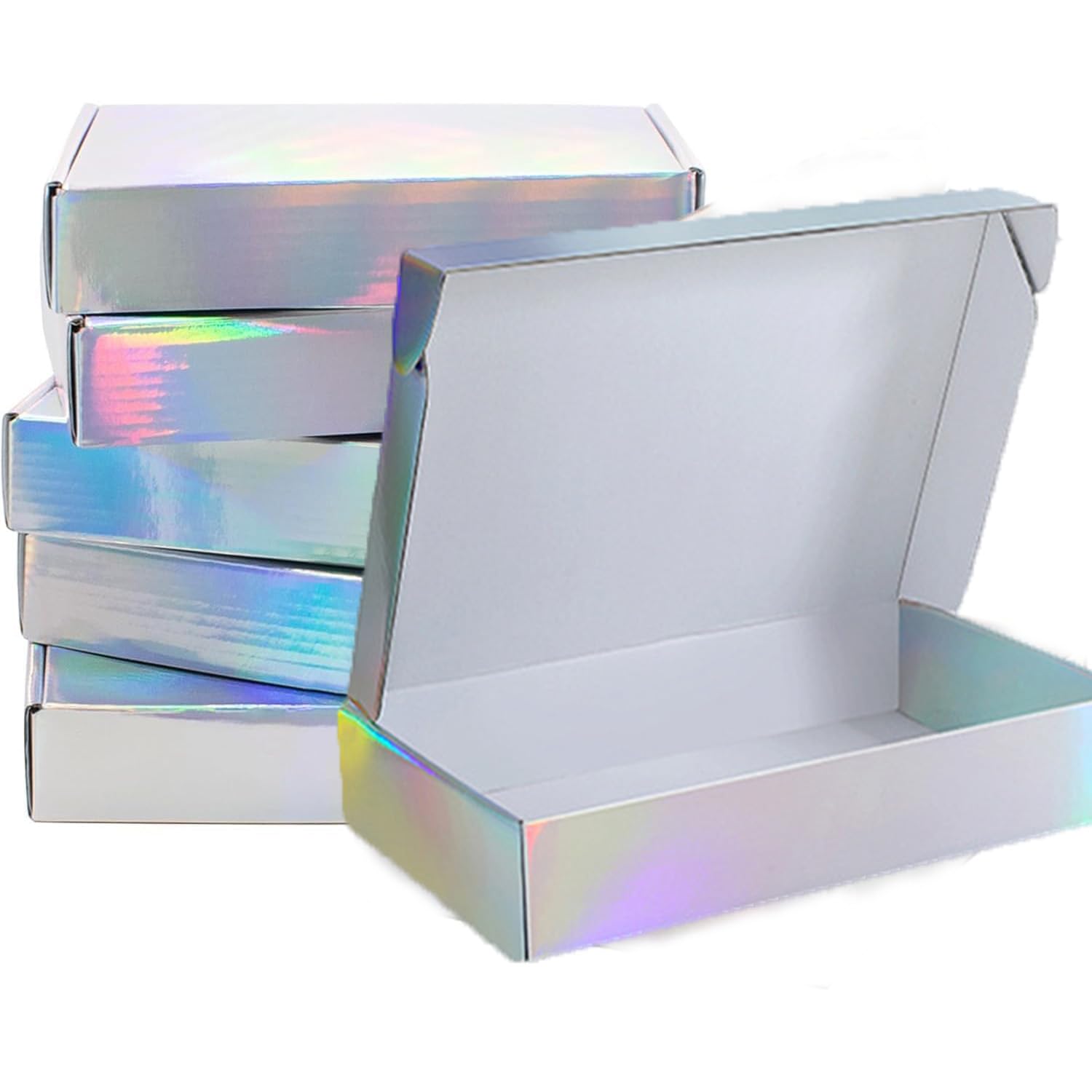 5 Pcs Iridescent Corrugated Gift Boxes with Lids - Sturdy Cardboard Mailer Boxes for Small Business, Craft Gifts, Shipping, Packaging & Storage