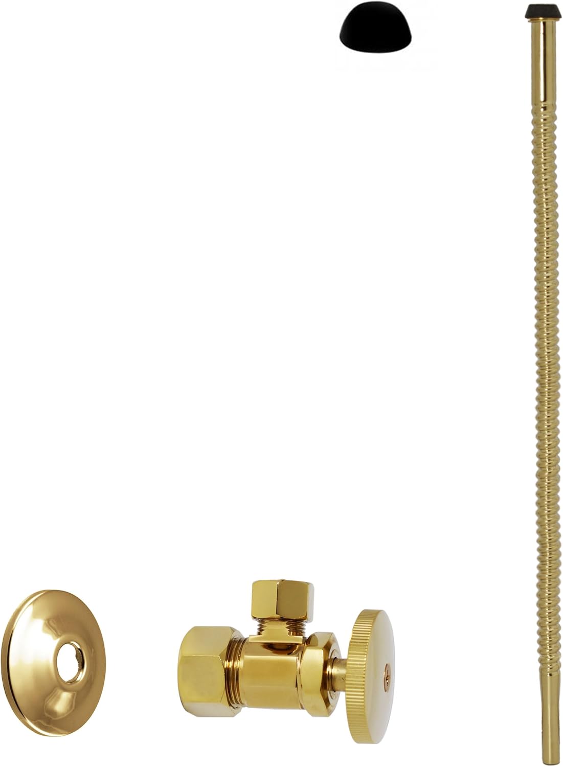 Westbrass A105K15-07 5/8" x 3/8" OD x 15" Corrugated Riser Supply Line Kit with 1/4-Turn Round Handle Angle Supply Shut Off Valve for Faucet and Toilet, Satin Nickel