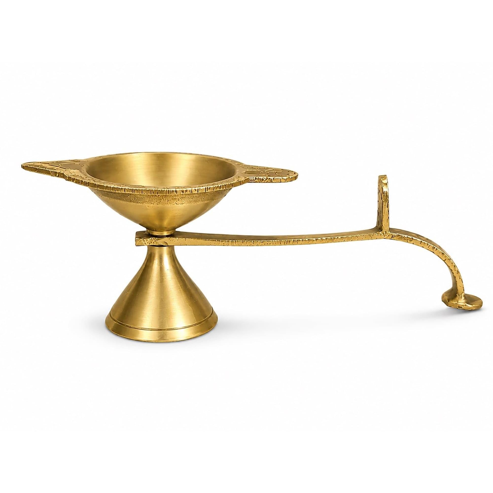 Pure Brass Gaura Aarti Diya with Handle for Puja, Traditional Long Handle Oil Lamp for Mandir, Brass Jyot Deepam for Diwali, Temple, Aarti & Spiritual Home Decor (Pack of 1)-image-46