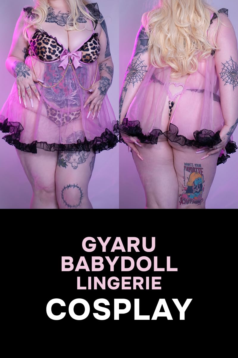 MOEFLAVOR Gyaru Babydoll Lingerie Set for Women – Leopard Print Kawaii Mesh Anime Cosplay – Soft Japanese Style Costume: Tan X-Small-Small