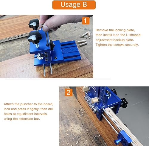 Miniatura 4 de HITOMEN Kit de plantilla de clavija ajustable con 5 mangas de taladro (680.394 in) para perforación precisa de orificios de clavija en carpintería