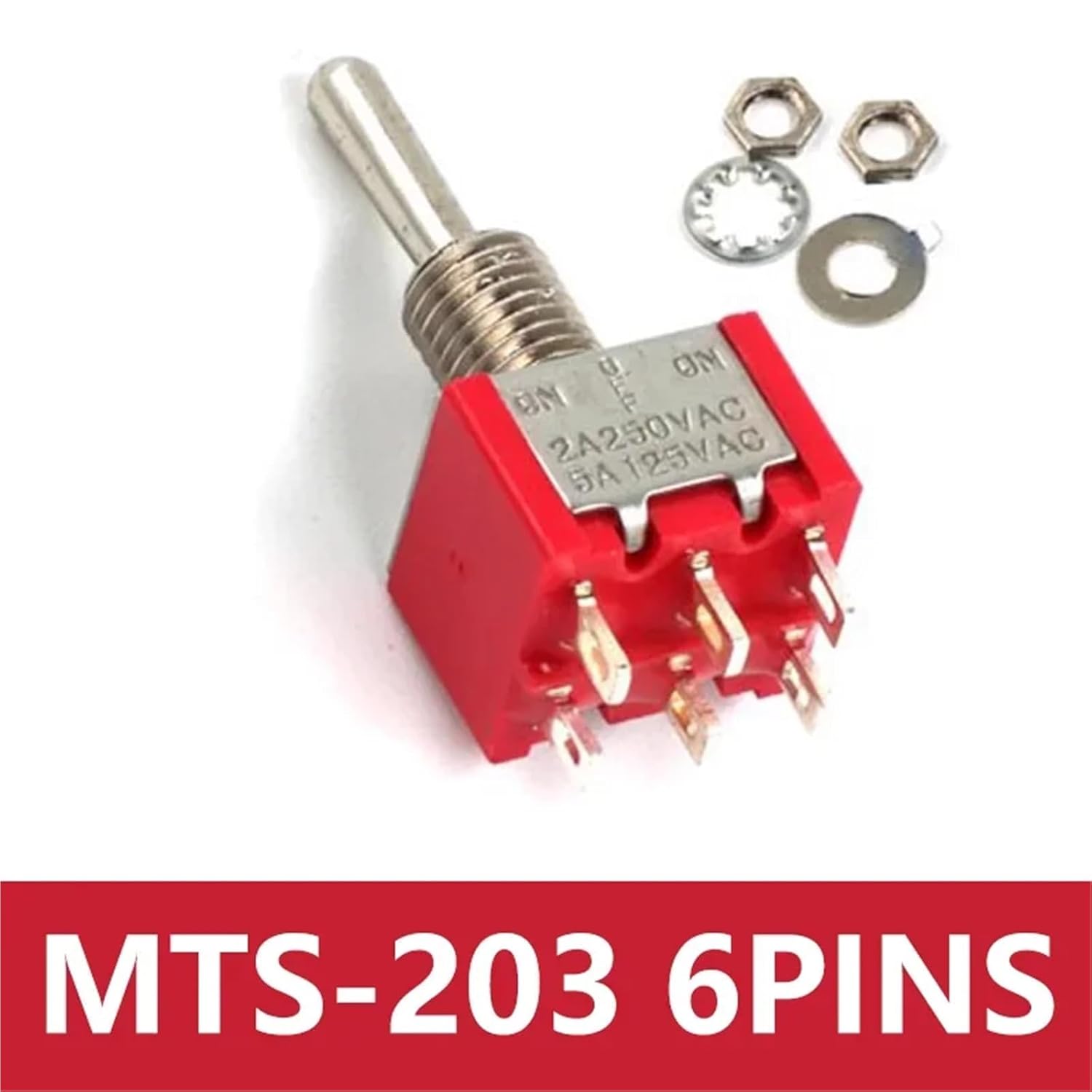 6mm Toggle Switch Red 3Pin 6Pin MTS-102/103202/203 Rocker 2A/250V 5A/120V 10Pcs(6Pin ON-Off-ON)