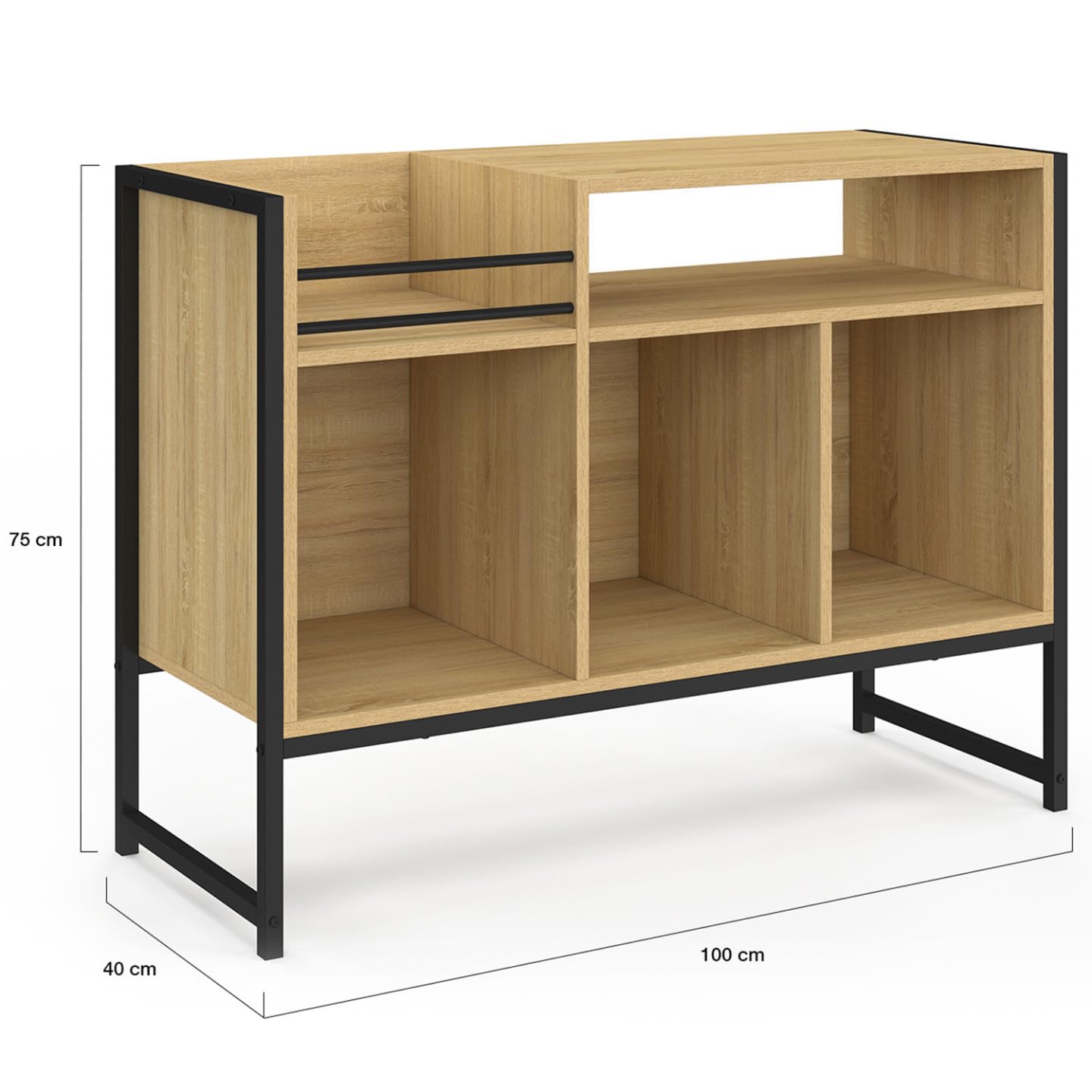 IDMarket - Meuble Vinyle, Buffet de Rangement 100cm Detroit Bois et Noir Design Industriel