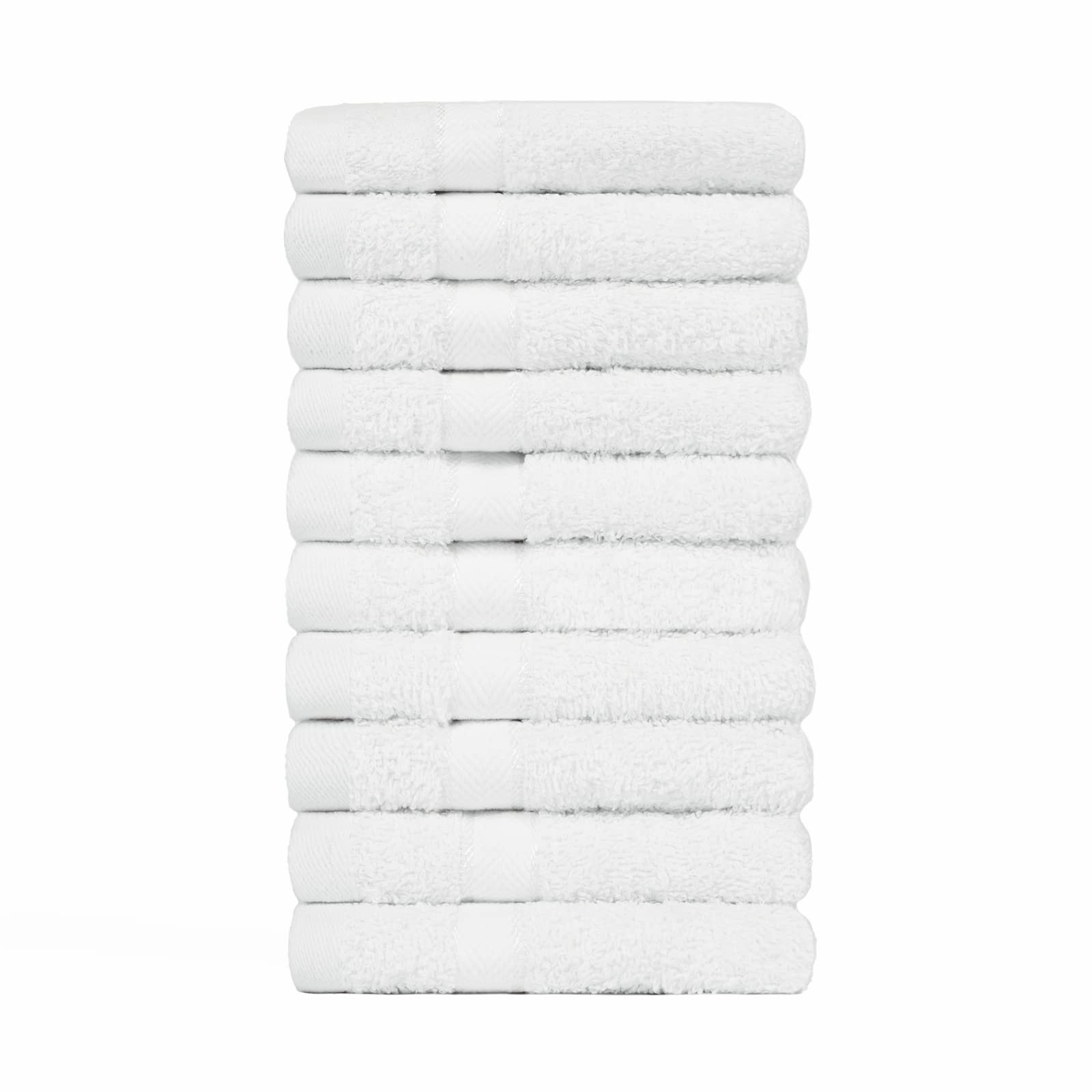 Brentfords Luxury Set of 10-100% Cotton Bathroom Hand Towels - Premium Quality, Super Absorbent & Quick Drying Flannel - 50 x 80cm - White