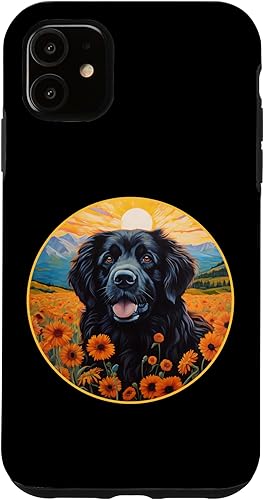 Miniatura 10 de Funda para iPhone 13 Pro Max Linda Terranova Perro Colorido Flor Montaña Puesta de Sol Newfie