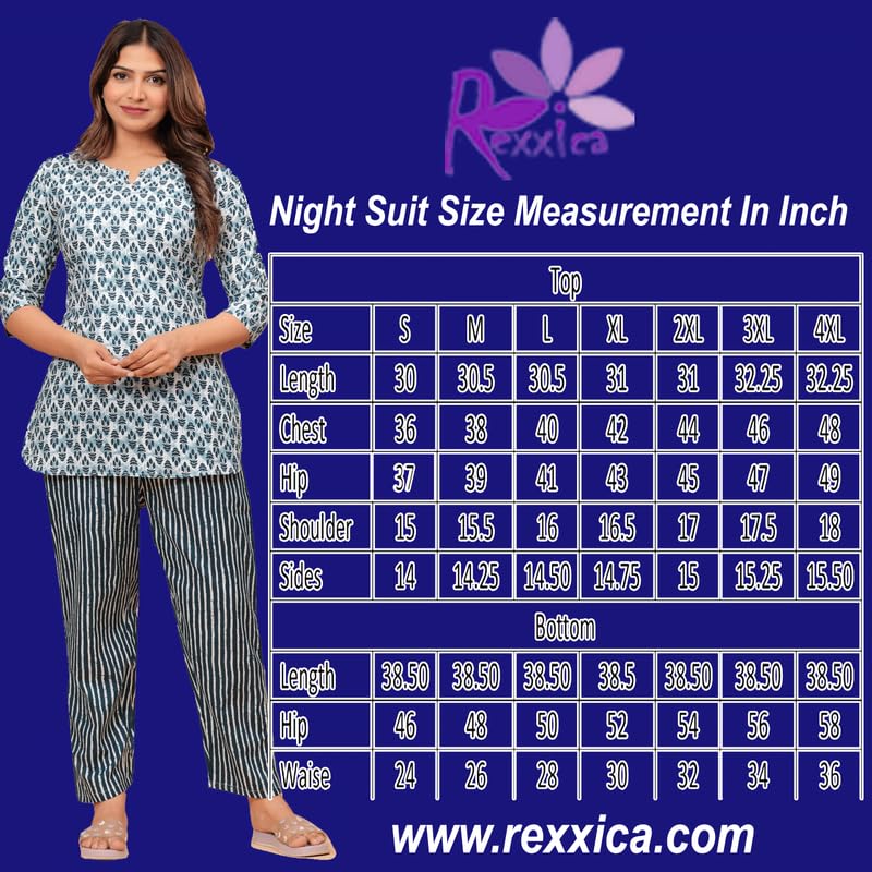 Image of Rexxica Women's Cotton Night Suit Set for Women, Lounge Wear, Printed Top and Pyjama Set for Women Nightwear /Loungewear /Night Dress for Women