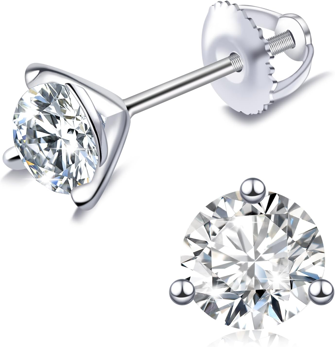 2CT Moissanite Screw Back Earrings - 925 Sterling Silver 3 Prongs 6.5mm D-color VVS1 Moissanite Stud Earrings Jewelry Gift for women Men