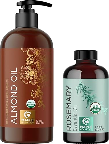 Miniatura 1 de Aceites orgánicos certificados para el tratamiento del cabello, aceite orgánico de almendras dulces más aceite de romero orgánico para el