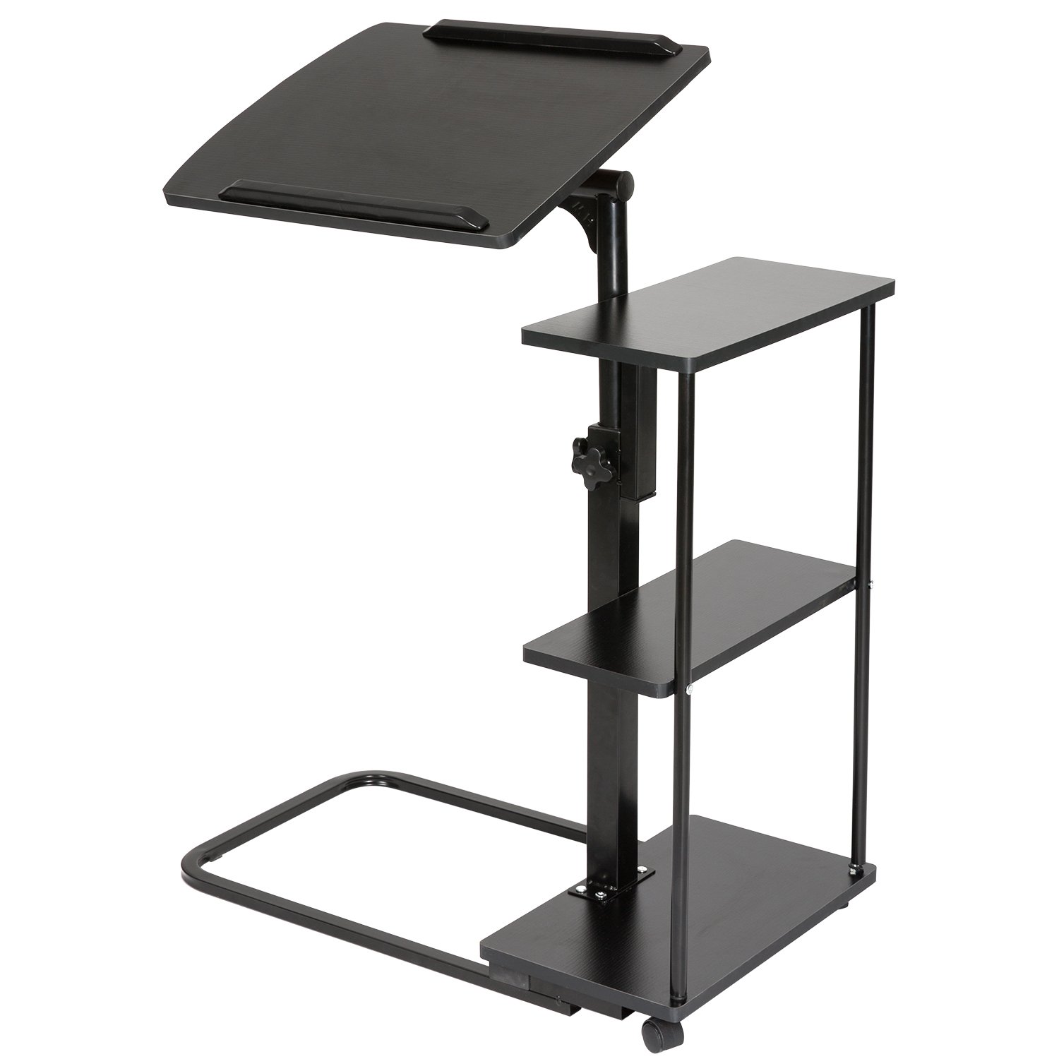 DOEWORKS Laptop Desk Height Adjustable Tray Side Table for Bed or Sofa, Black Overbed Table with Wheels