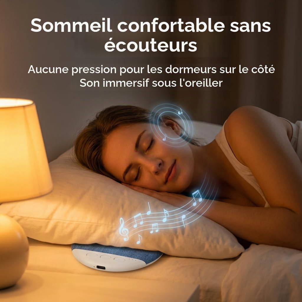Haut Parleur Oreiller avec Bluetooth sous d'oreiller pour Dormir, Haut-Parleur Ultra Fin Portable, Sons Apaisants et Minuterie de Sommeil, pour Chambre, Hôtel, Camping