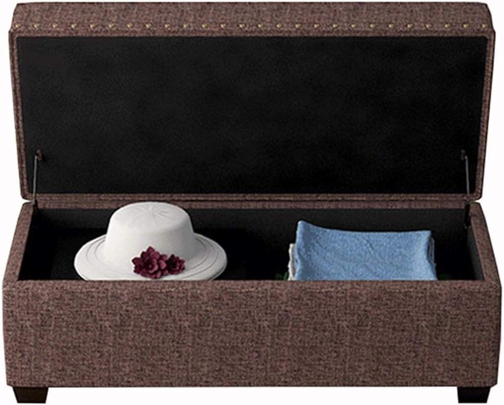 Pouf repose-pieds canapé en lin 100x40x40 cm coffre de rangement en bois massif