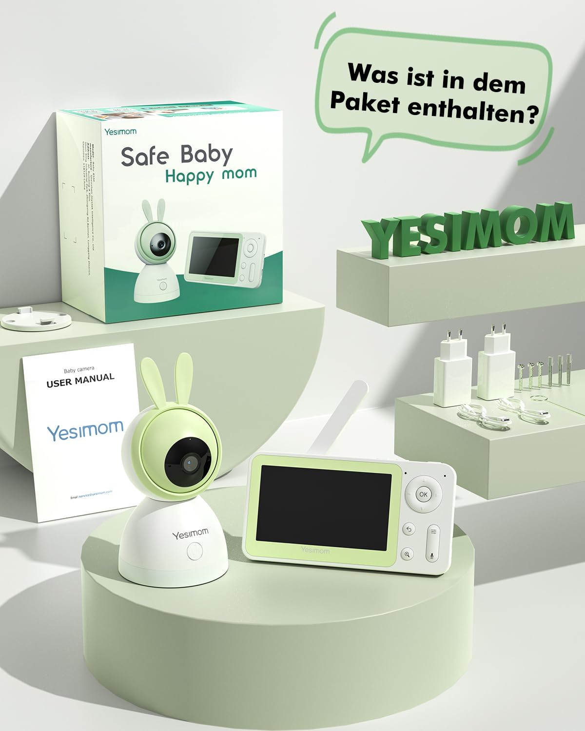 Babyphone mit Kamera 1080P HD PTZ 360°, 4.3" WLAN Baby Monitor mit App, IR Nachtsicht, 4X Zoom, Video Babyfon mit Bewegungs-/Geräuscherkennung, 2-Wege-Audio, Auto-Tracking, Bereichsalarme