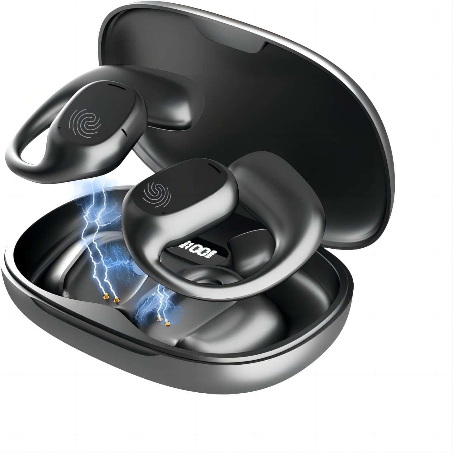 Open Ear Headphones, Wireless Earbuds Bluetooth 5.3 Headphones LED Power Display Charging Case 40H Playtime Premium Sound True Wireless Earbuds Sports Headphones for Running,Cycling,Workouts - Black2