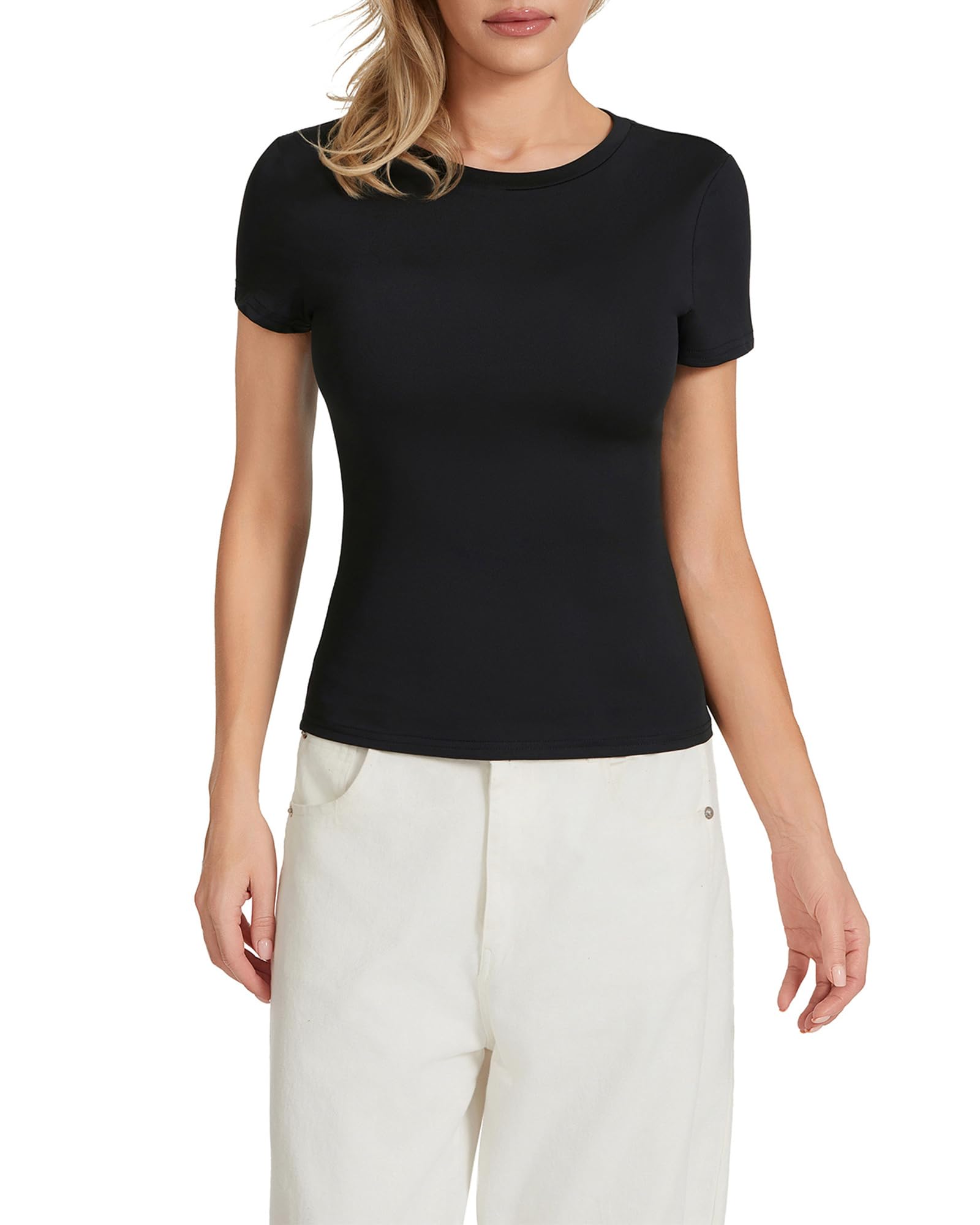 T-shirt Femme Manches Longues Col Rond - Coupe Slim Fit Basique, Noir, Streetwear Décontracté - 4