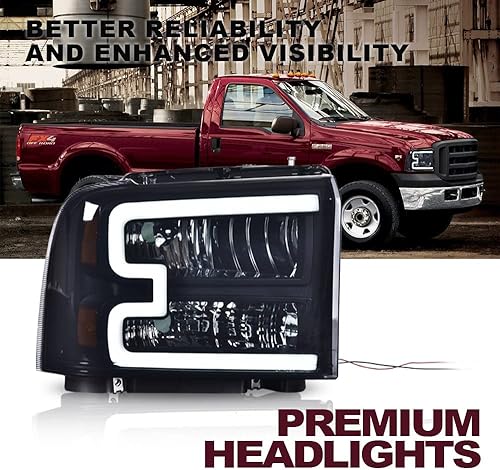 Miniatura 6 de G-PLUS Faros delanteros LED DRL, compatibles con Ford F250 F350 F450 F550 F550 Super Duty 2005 2006 2007, reflector ámbar de carcasa negra, faros