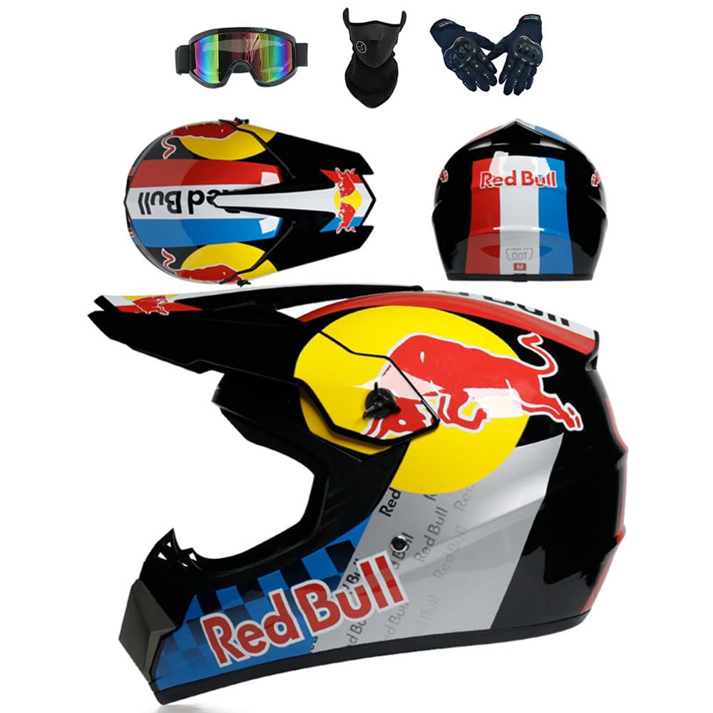 Casco Moto per Ragazzi Casco Motocross Bambini Caschi Cross per Adulti Uomo Casco Moto ATV Casco Integrale Enduro MTB Certificato DOT con Occhiali Maschera Guanti Casco da Discesa,Blue-M