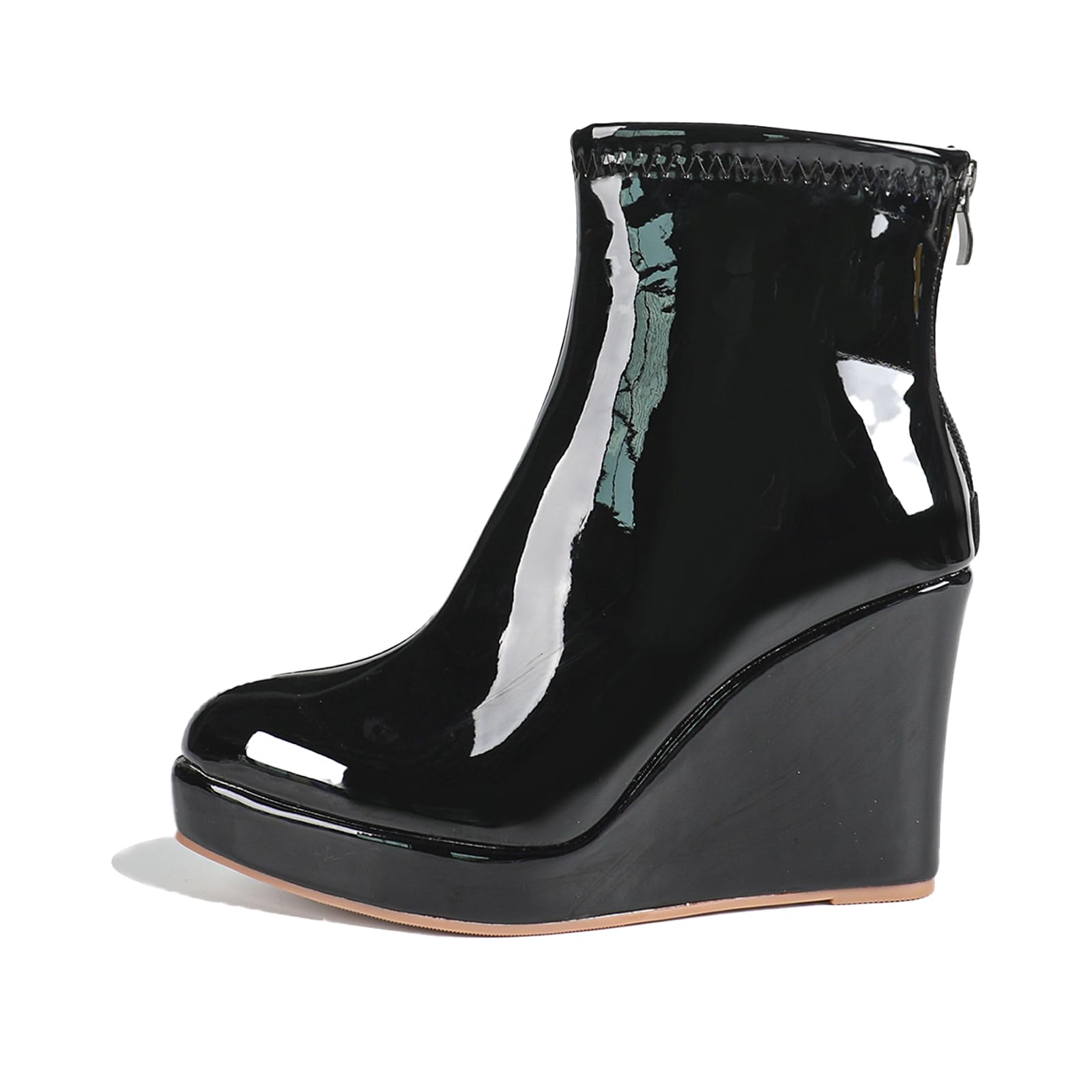 Womens Wedge Back Zipper Fashion Ankle Boots Fall Platform Wedge Patent Leather Winter Dress Short Booties for Work