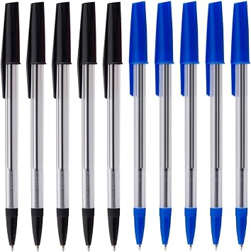 Essential Arts Black and Blue Ink Ballpoint Pens Assorted Colours Mixed Pack of 100 Medium Point Ball Biro Pen with Comfort Grip - Office, School and Business Supplies