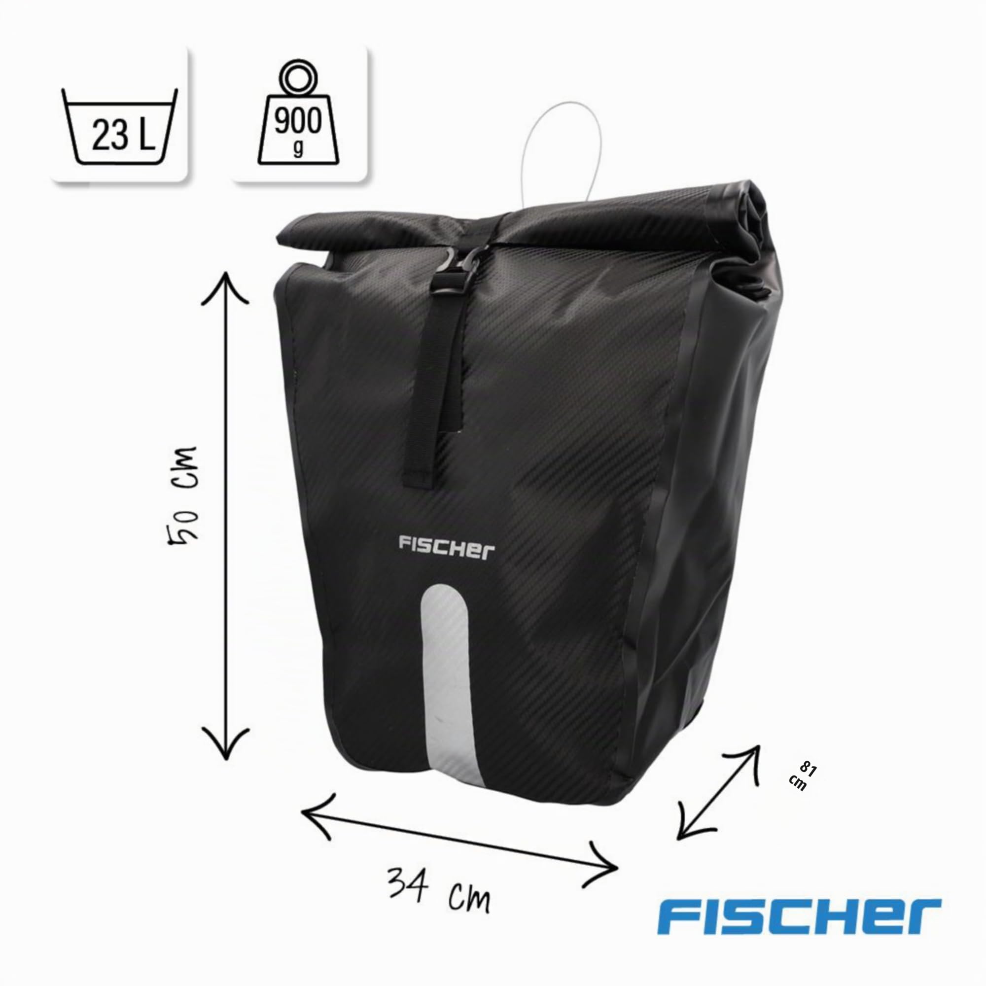 FISCHER Fahrrad Gepäckträgertasche, abschließbar, Fahrradtasche, mit Reflektoren, wasserabweisend, 23 Liter, schwarz