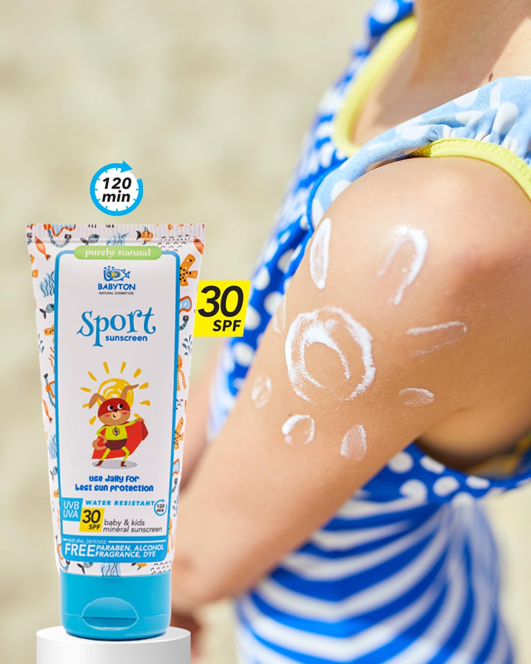 Babyton Sport SPF 30 Water Resistant 100 ml Mineral Sunscreen for baby& kids -Non Nano Zinc Oxide%20 No Parabens or Sulfates - Image 2