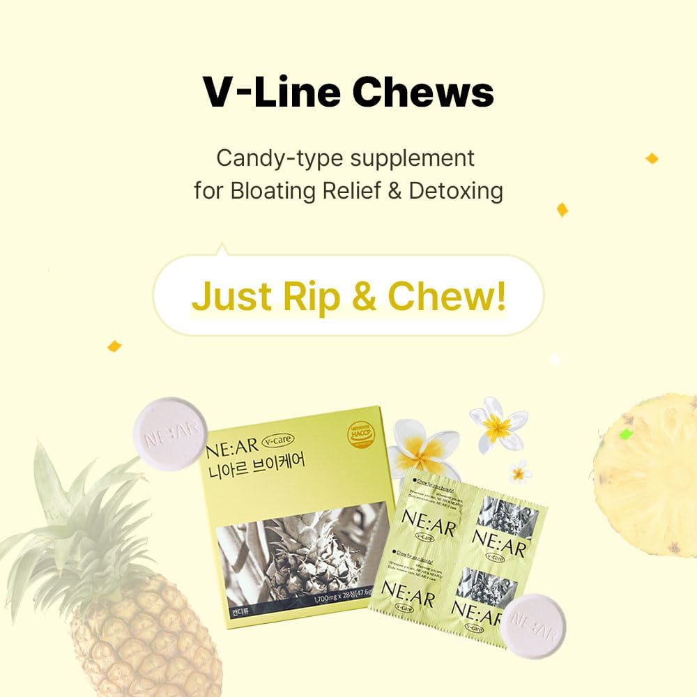NE:AR V-Line Chews – Herbal Anti-Bloat Formula with Circulation & Water Balance Support – Daily K-Chewables for Puffiness, Digestion & Wellness – Pineapple Flavor