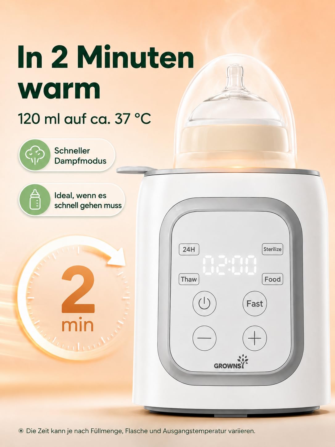 Grownsy Flaschenwärmer Baby, 10-in-1 Fläschchenwärmer für alle Flaschen mit Timer, präziser Temperaturkontrolle und automatischer Abschaltung, multifunktionaler Flaschenwärmer für Muttermilch Grey