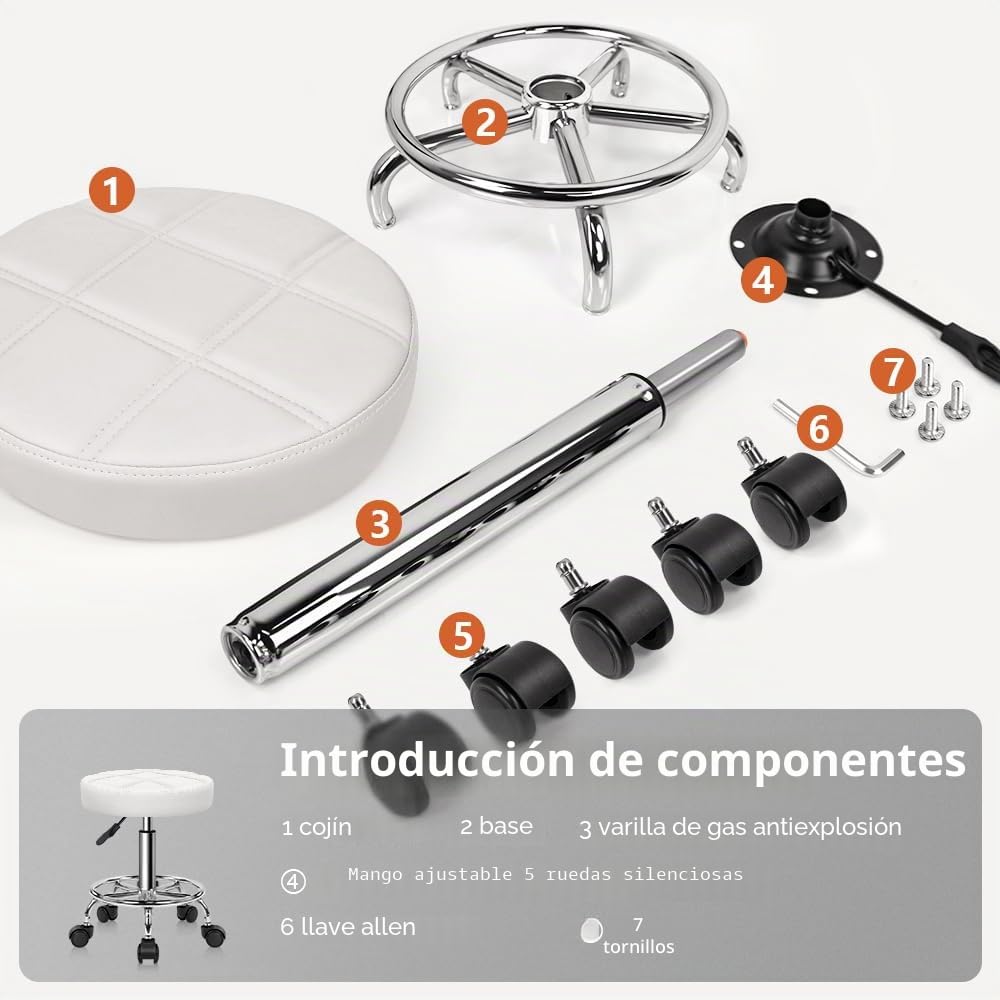KKTONER Taburete Giratorio Taburete de Trabajo Taburete de Bar Regulable en Altura 49-64cm Giratorio Blanco