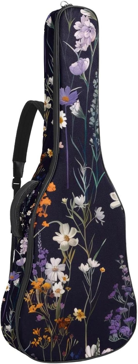 40 41 42 Inch Guitar Bags, Waterproof Padded Acoustic Guitar Case Backpack with Adjustable Shoulder Strap & Pockets, Colorful Wildflorals Flower Bouquet