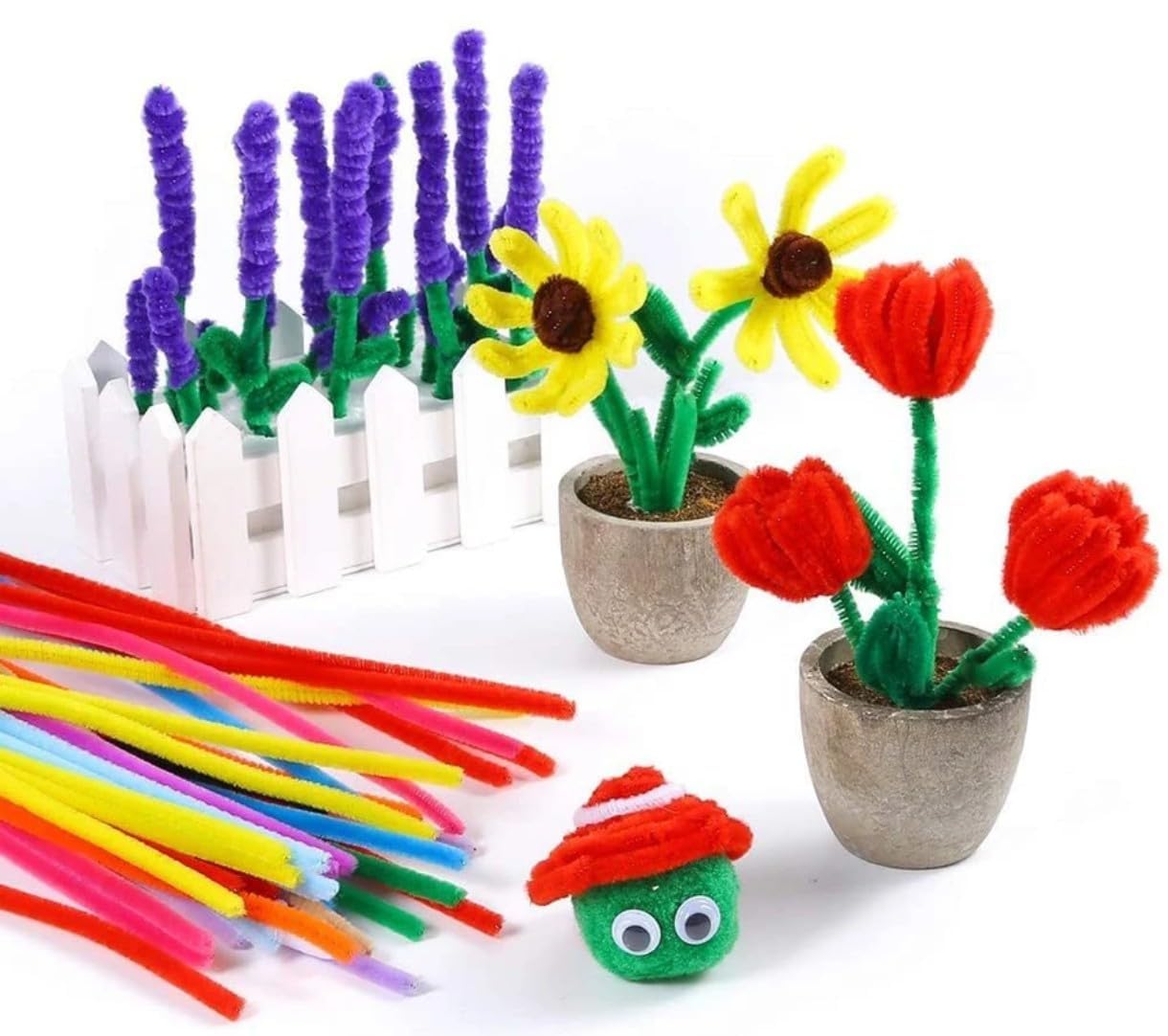 100Pc Chenille Stems for DIY Flowers Pipe Cleaners Craft Limpia Pipas Flexible Wired Fibre Fluffy Fuzzy Sticks for Flowers Making Home Decorations & Creative School Projects Bouquet Kit-image-47