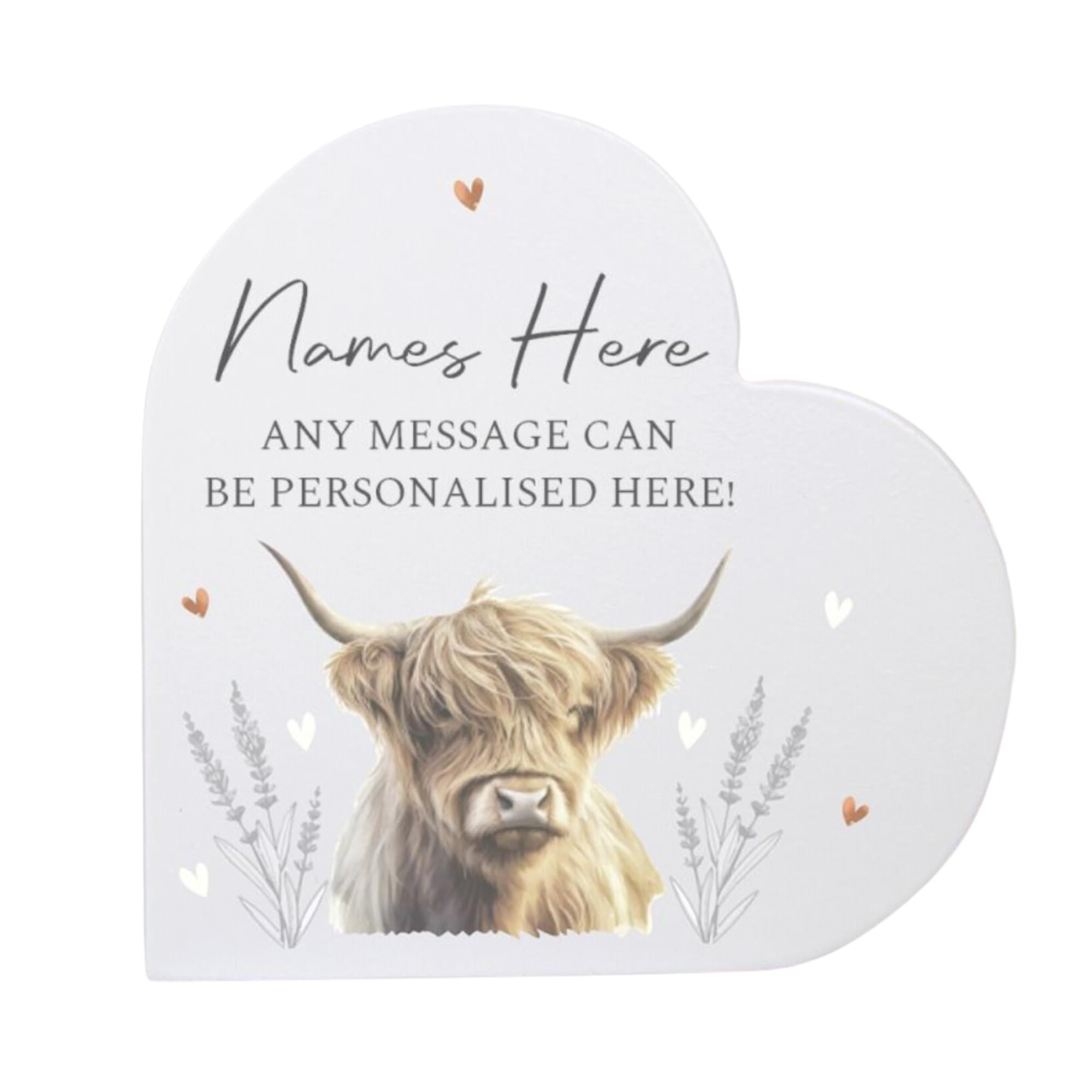 Caleli Gifts Multicoloured Personalised Heart Ornament. Highland Cow Ornament