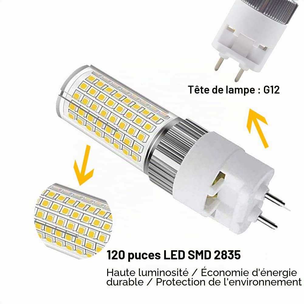 Ampoule LED G12 16W Maïs Bi-Boche, Blanc Naturel 4000K, Pack de 4