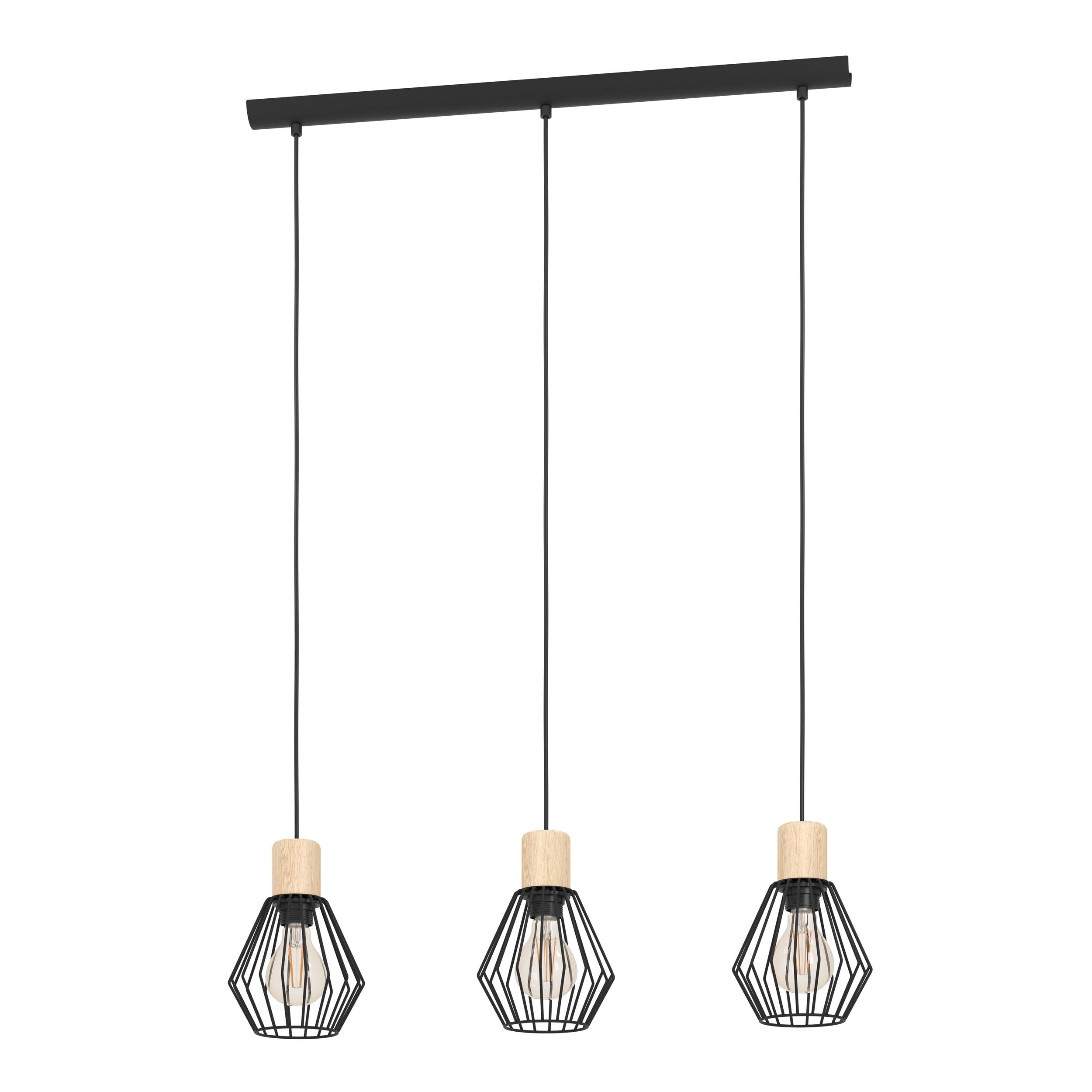 Eglo Palmorla 3 Light Pendant - Steel/Wood - Black