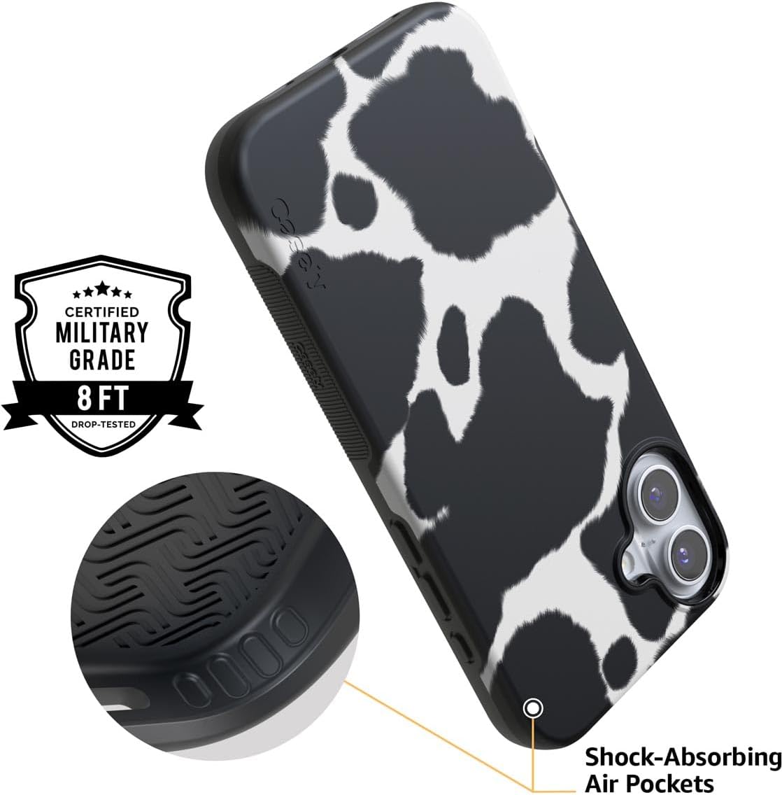 Casely iPhone 16 Case | Current Mood | Cow Print | Bold Protective Design | Compatible with MagSafe