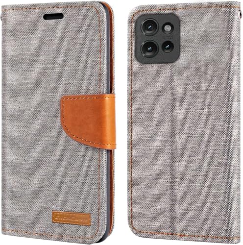 Image of ClickCase Canvas Series for Motorola Edge 60 Pro Cloth & Pu Leather Wallet Flip Case Kick Stand Magnetic Closure Flip Cover for Motorola Edge 60 Pro (Grey)