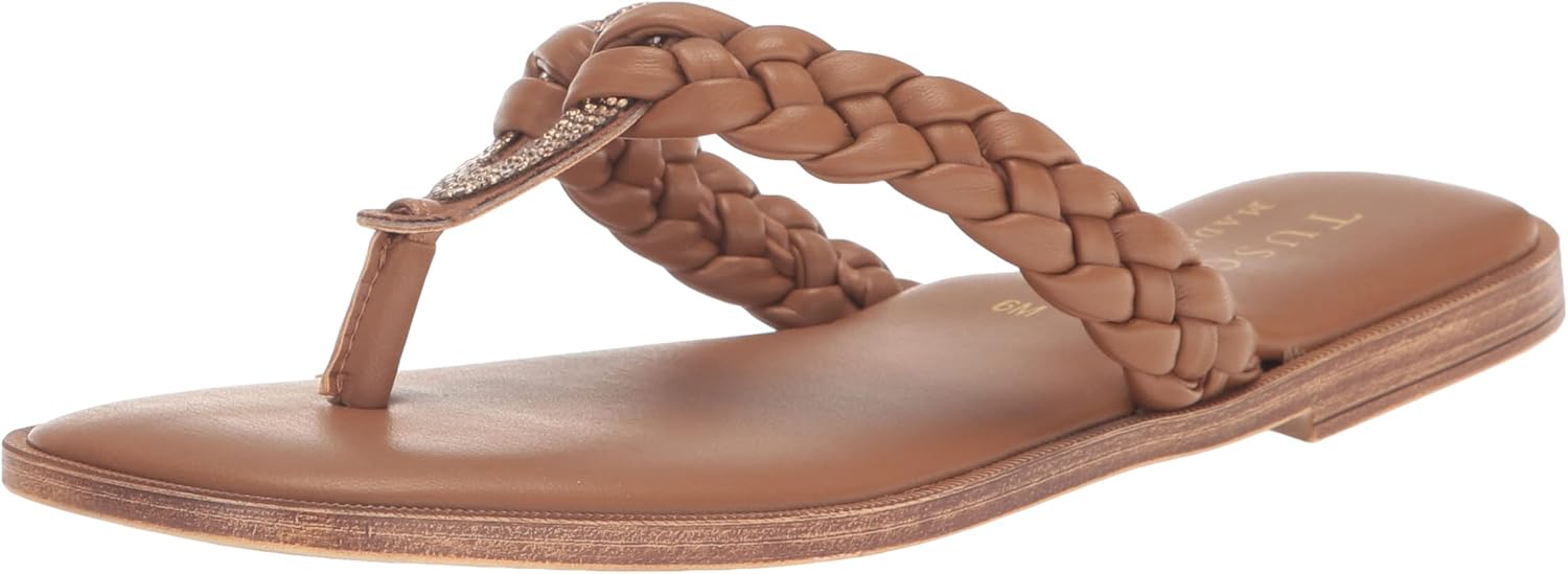 Tuscany by Easy Street Women's Coletta Flat Sandal, Tan, 7.5 Wide