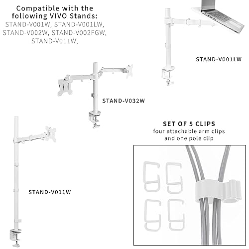 Miniatura 8 de VIVO Clips de gestión de cables para soportes de monitor de escritorio, clip de 1 polo y 4 clips de brazo para el organizador de cables de montaje