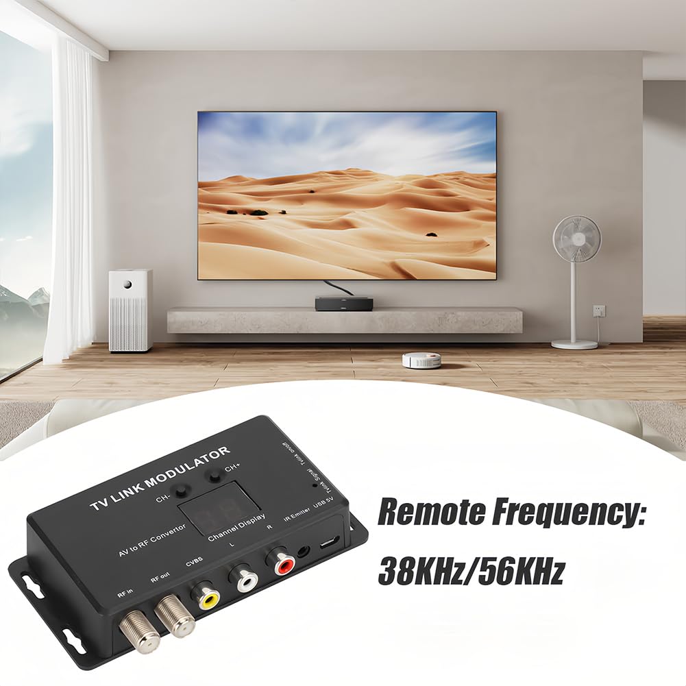 Joyzan UHF-Modulator, UHF-TV-LINK-Modulator, IR-Extender, AV-zu-HF-Konverter, Kanalanzeige mit USB-Ladekabel, Einstellbarer Audio-Video-Ausgangspegel für AV-Quelle
