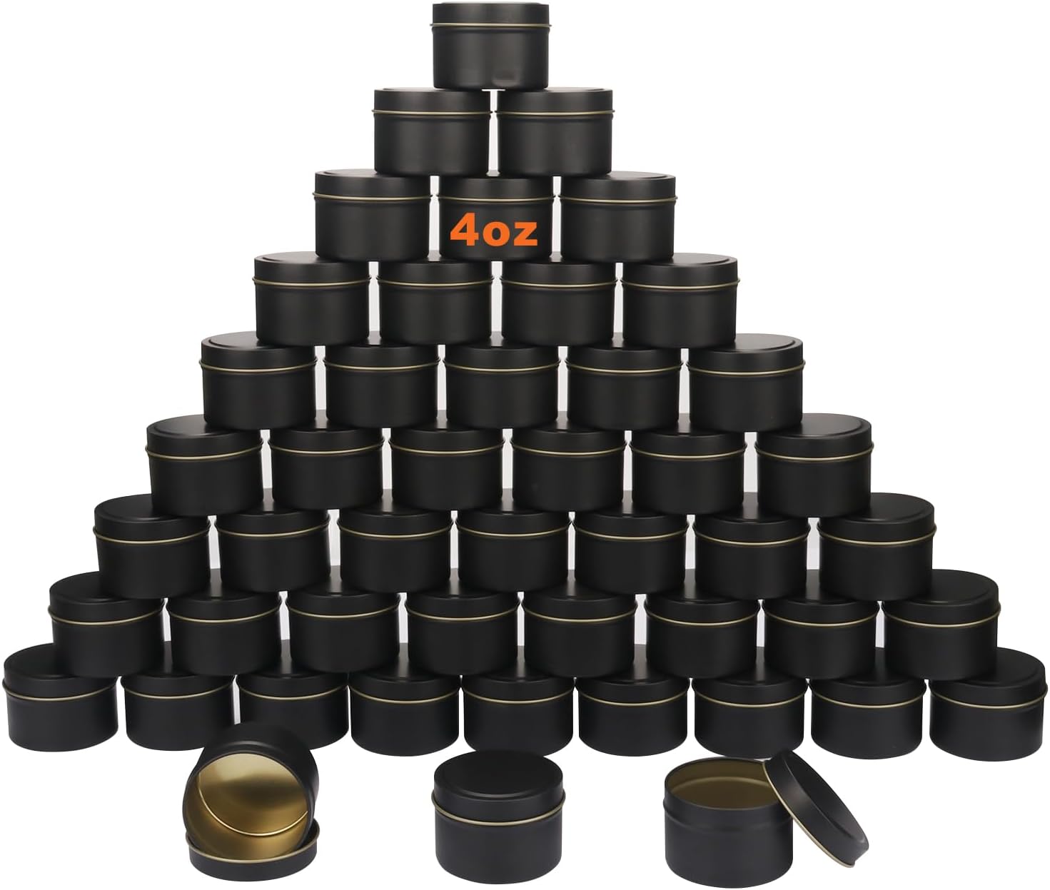 GENHAKON 48 Packs 4 oz Black Candle Tins, Bulk Candle Making Tins, Candle Jars, Candle Containers for Making Candles