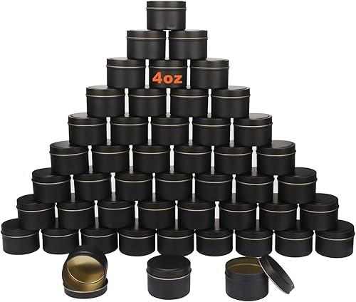 GENHAKON 48 paquetes de latas de velas negras de 4 onzas, latas para hacer velas a granel, frascos de velas, recipientes para velas