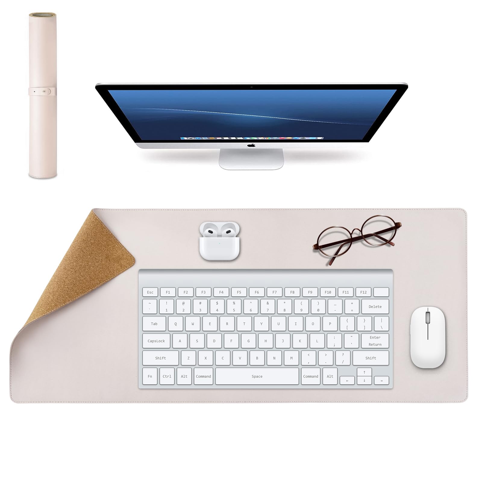 Tappetino da scrivania in pelle, grande protezione da scrivania per mouse, tastiera e laptop, antiscivolo, impermeabile, per casa e ufficio (rosa)