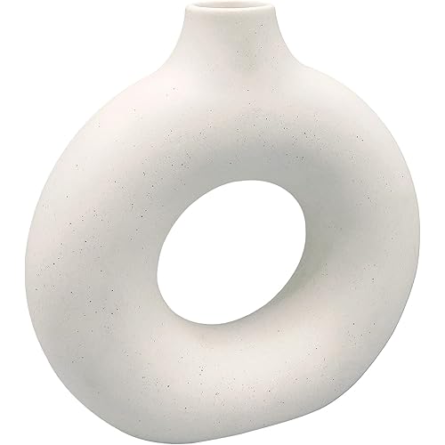 White Ceramic Vase - for Modern Home Decor,Round Matte Pampas Flower Vases Minimalist Nordic Boho Ins Style for Wedding Dinner Table Party Living Room Office Bedroom, Vase - Decorative Gift