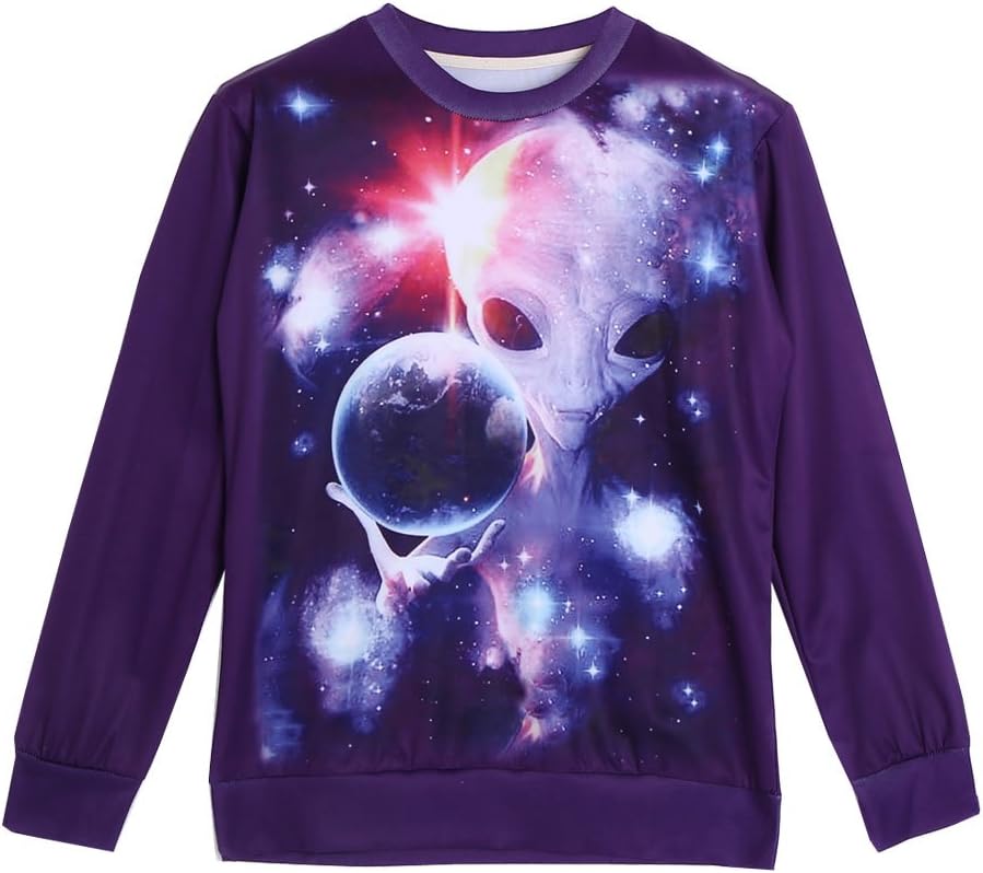 Unisex hipster Sweater Funny Alien Hold the Earth 3D Hoodies Sweatshirt (L)