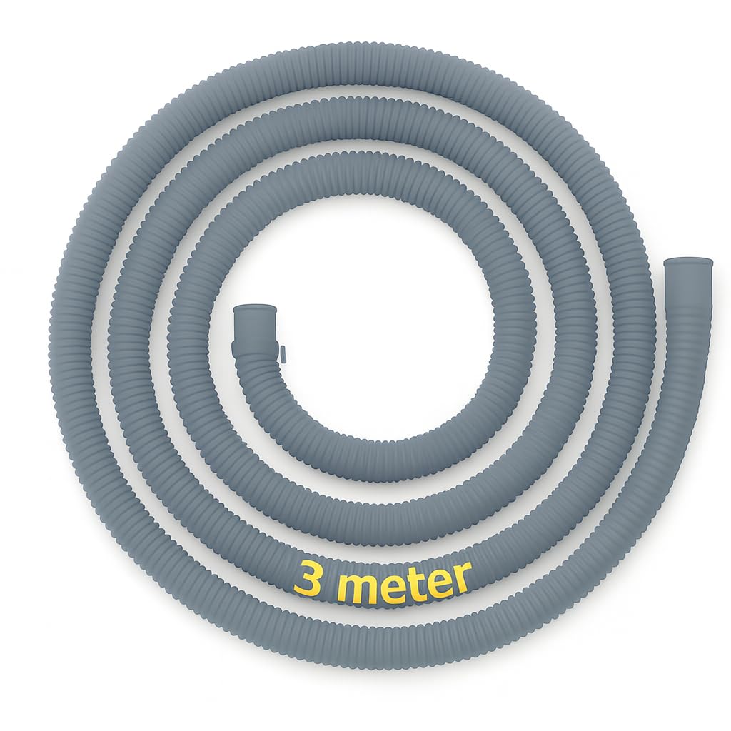 SBD 3 Meter easyfit Top load Fully/Semi Load Washing Machine Outlet Drain Waste Water Hose Flexible Hose Pipe| Corrugated Leakagefree Flexible Drain Outlet Pipe (Pack Of 1) (Grey, 3Mtr)